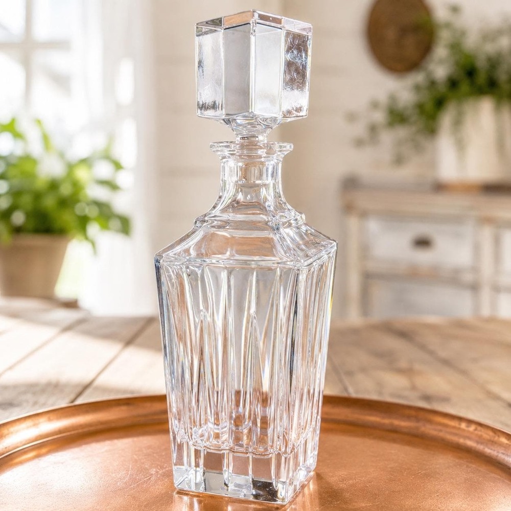 Reed & Barton SOHO Lead Crystal Decanter | Square Liquor Decanter | Barware Gift